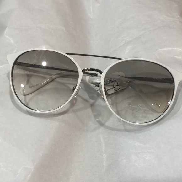 Jessica Simpson j5564 white silver wire frame brow bar smoke lens sunglasses new